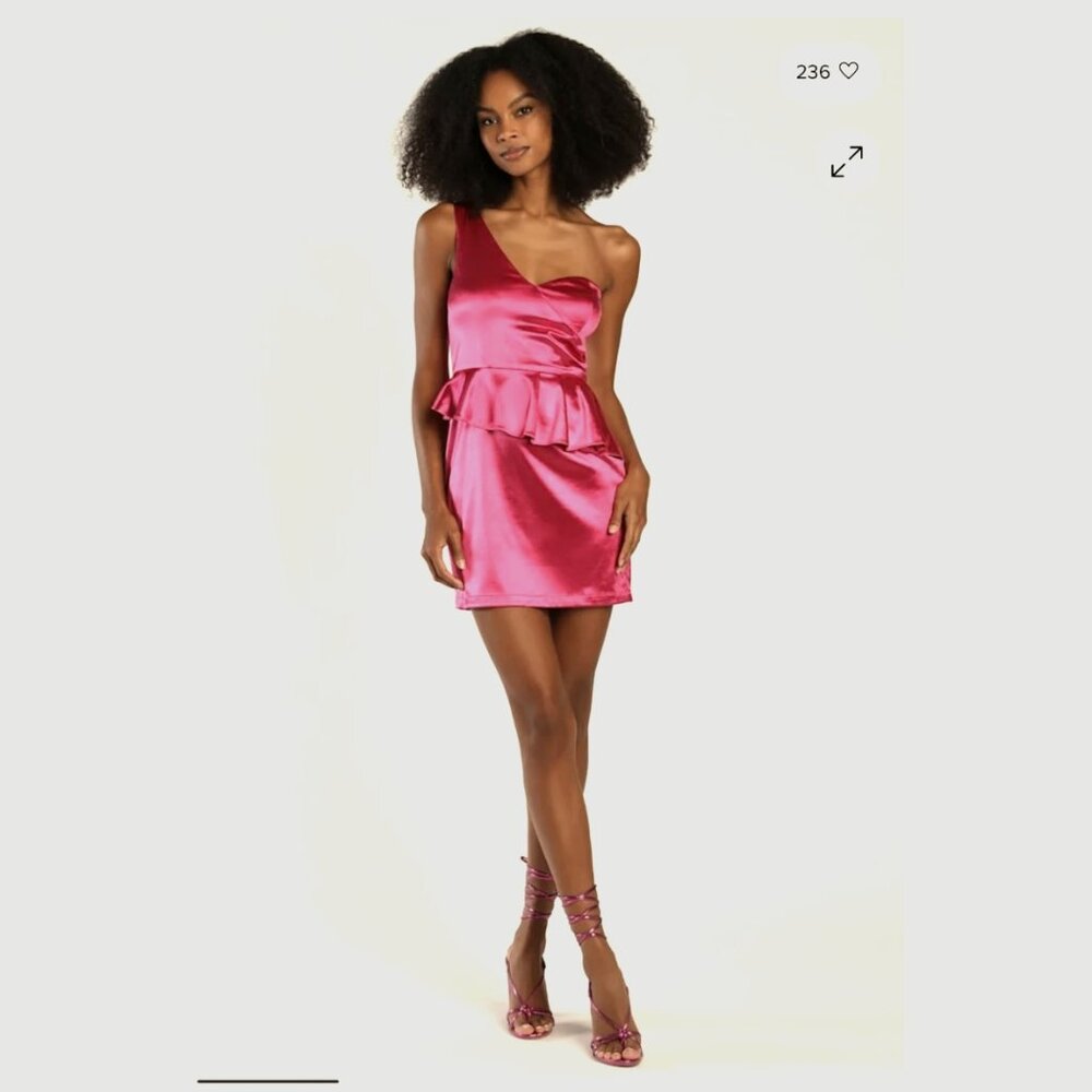 Flirtatious Energy Pink Satin One-Shoulder Bodycon Mini Dress | Medium | NWOT